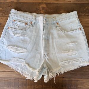 Levi's 501 Light Blue Frayed Jean Shorts